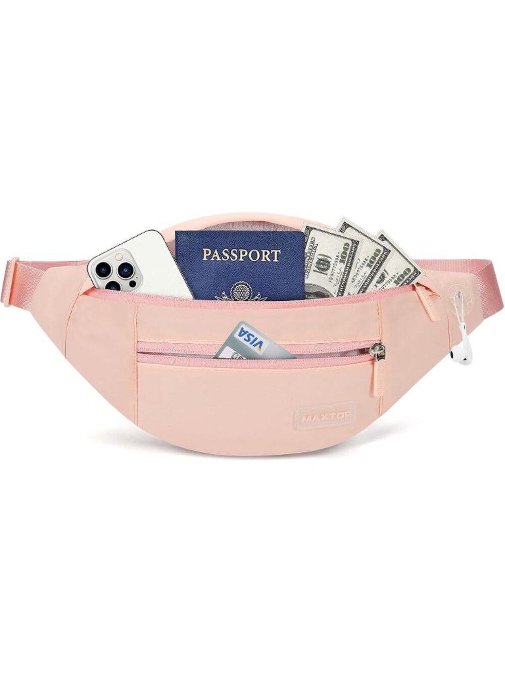 Men's Mono Pink Large Crossbody Fanny Pack With 4-Zip Belt Bag Waist Pack